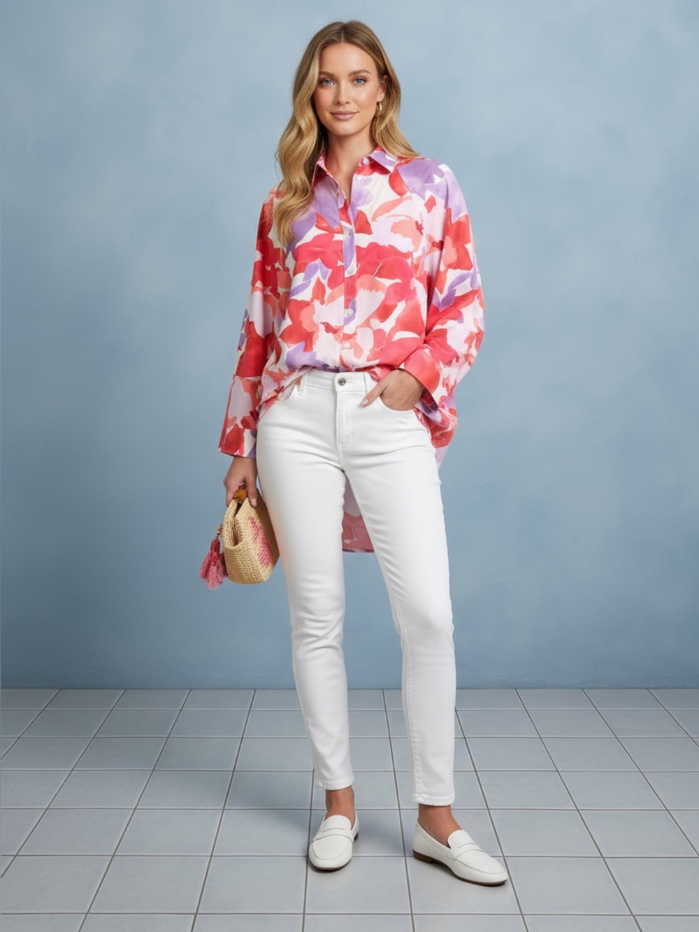 FLORAL RUSH PRINT WITH DOLMAN SLEEVES TOP ( Berry Blossom)